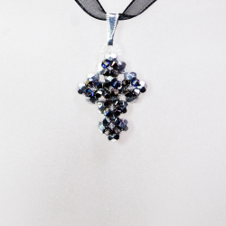 Pendant 30cm - Phoebe-Black Organza - Pendant 30cm - Laiton argenté